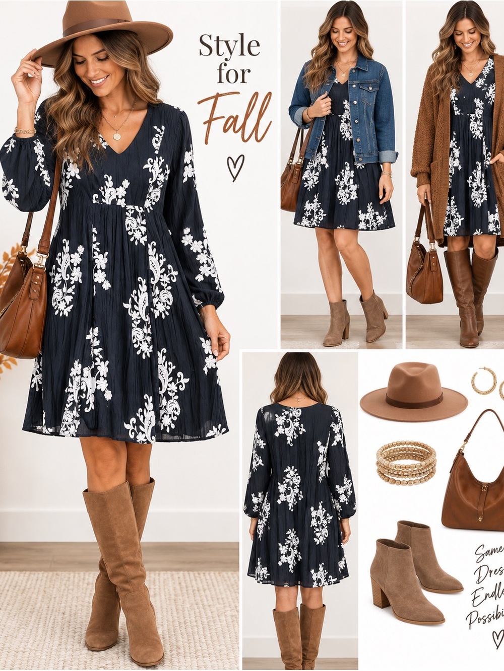 Women's Black Floral V-Neck Babydoll Dress